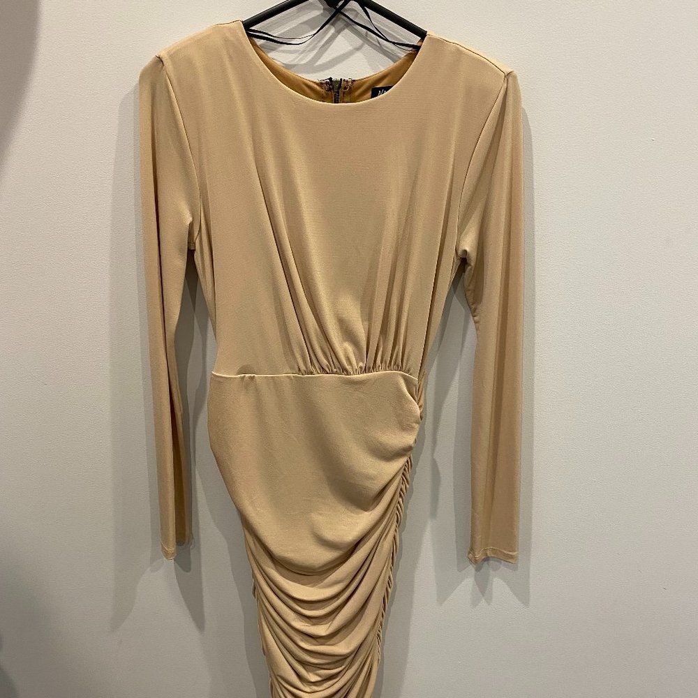 Nasty Gal Bodycon Long Sleeve Dress in Tan XS